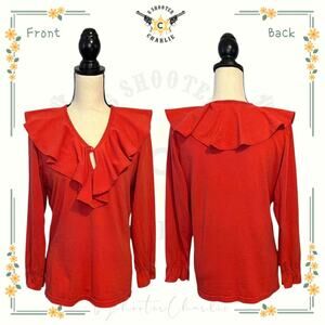 Vintage Women's Large JW Jeans Wear Red Ruffle Top Blouse Long Ruffle Sleeve